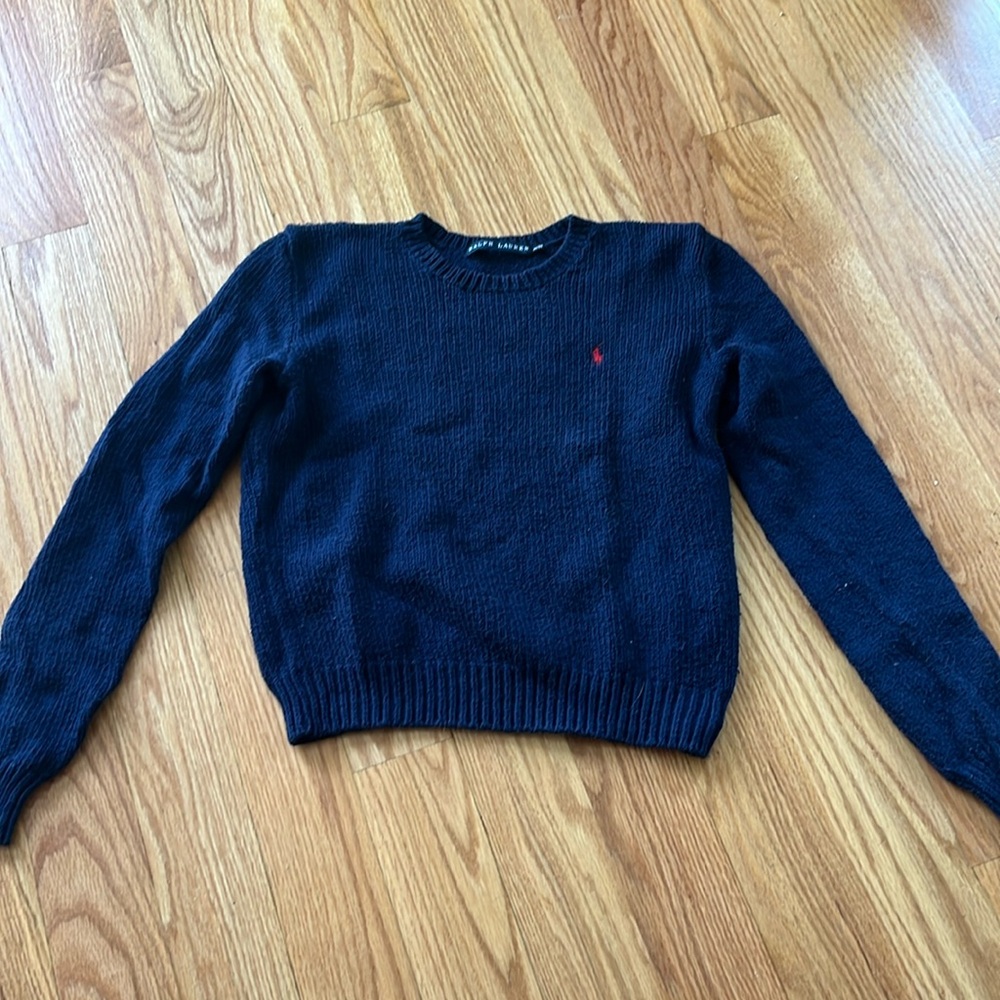 Ralph Lauren Navy Cropped Sweater, M